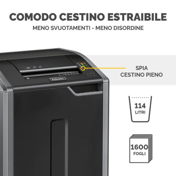 Distruggidocumenti uso frequente FELLOWES Powershred 425Ci P-4 - 114 L taglio a frammenti 4x30 mm - 4698001
