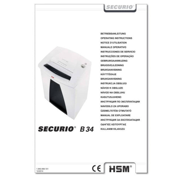 Distruggidocumenti uso frequente HSM SECURIO B34 P-2 - 100 L taglio a strisce 5,8 mm - bianco - 1841111