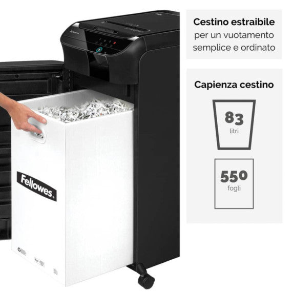 Distruggidocumenti uso moderati FELLOWES AutoMax? 550C - P-4 - 83 L - taglio a frammenti 4x38mm - nero - 4963101