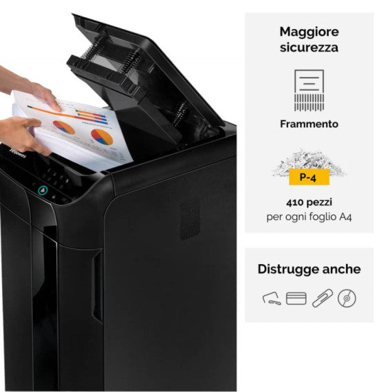 Distruggidocumenti uso moderati FELLOWES AutoMax? 550C - P-4 - 83 L - taglio a frammenti 4x38mm - nero - 4963101