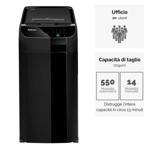 Distruggidocumenti uso moderati FELLOWES AutoMax? 550C - P-4 - 83 L - taglio a frammenti 4x38mm - nero - 4963101