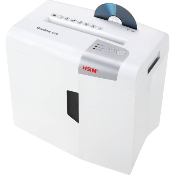 Distruggidocumenti uso moderato HSM Shredstar S10 - P-2 - 18 L - taglio a strisce 6 mm - bianco/argento - 1042121