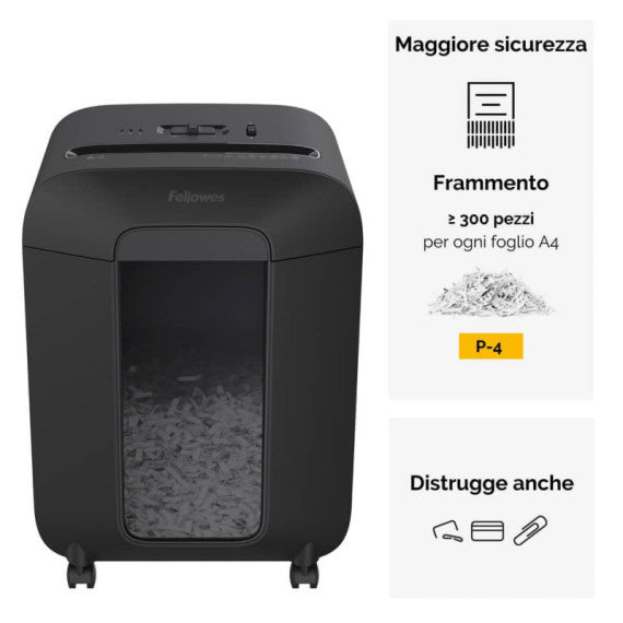 Distruggidocumenti uso personale LX85 - P-4 - 19 L - taglio a frammenti 4x40 mm Fellowes Powershred® nero - 4400801