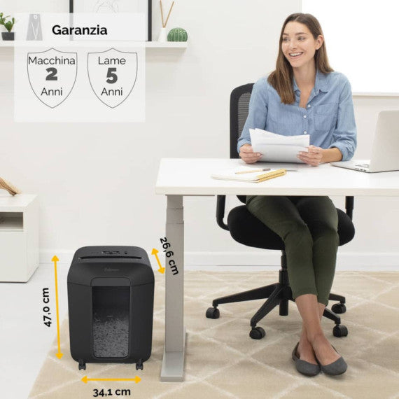 Distruggidocumenti uso personale LX85 - P-4 - 19 L - taglio a frammenti 4x40 mm Fellowes Powershred® nero - 4400801