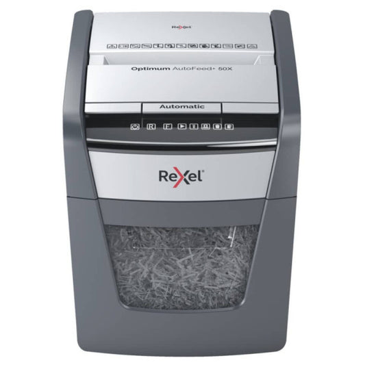 Distruggidocumenti uso personale Rexel Optimum AutoFeed+ 50X EU - P-4 - 20 L - taglio frammenti 4x28 mm nero 2020050XEU