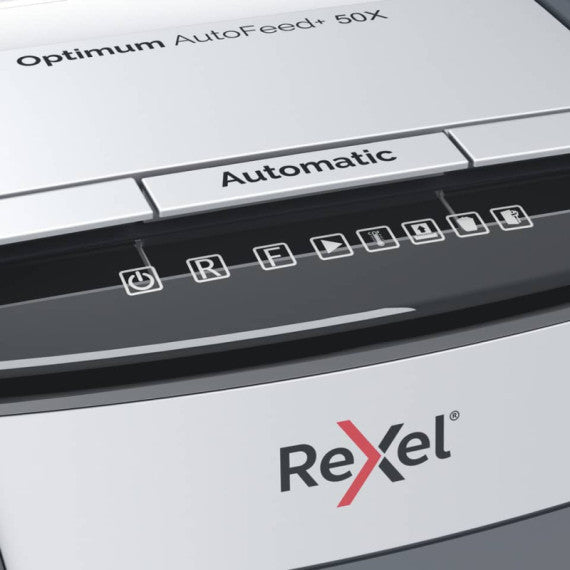 Distruggidocumenti uso personale Rexel Optimum AutoFeed+ 50X EU - P-4 - 20 L - taglio frammenti 4x28 mm nero 2020050XEU