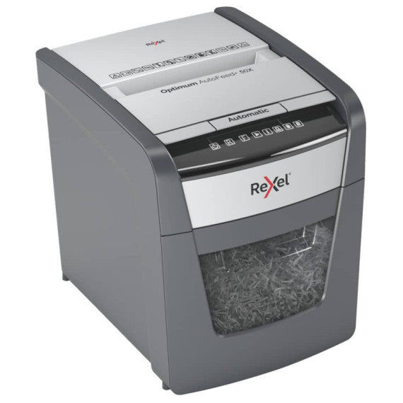 Distruggidocumenti uso personale Rexel Optimum AutoFeed+ 50X EU - P-4 - 20 L - taglio frammenti 4x28 mm nero 2020050XEU