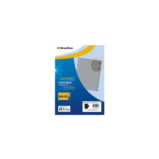 Divisori mensili Gen/Dic 12 tacche - A4 - PP - grigio - Starline