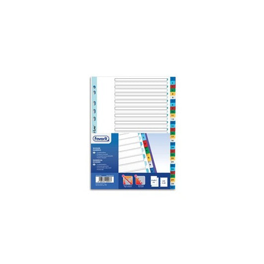 Divisori numerici 31 tacche - A4 - PP - colori assortiti - Favorit