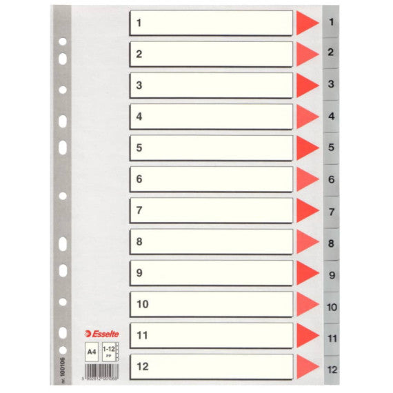 Divisori per rubrica Esselte A4 PPL numerica 1-12 100106