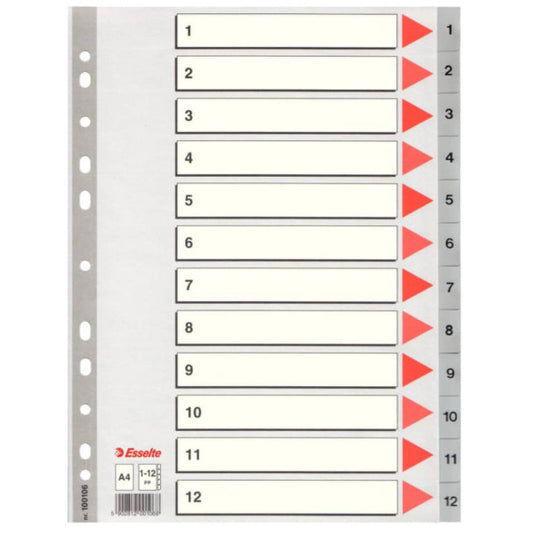 Divisori per rubrica Esselte A4 PPL numerica 1-12 100106