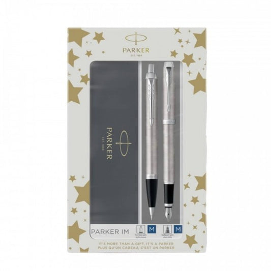 Duo Set Parker - penna a sfera Stainless Steel CT + penna stilografica tratto M - inchiostro blu - conf. 2 pezzi
