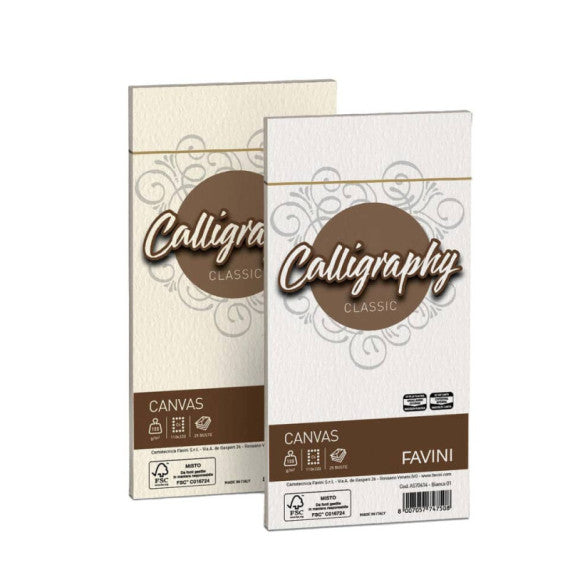 EC- Carta canvas FAVINI buste per carta da lettere da stampare Calligraphy 100 g/m² 11x22 cm bianco  25 buste - A570414
