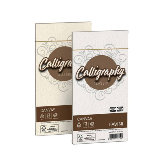 EC- Carta canvas FAVINI buste per carta da lettere da stampare Calligraphy 100 g/m² 11x22 cm bianco  25 buste - A570414