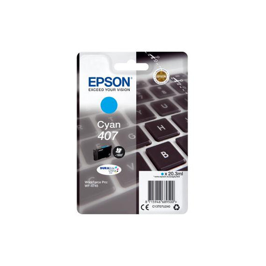 EPSON 407 CIANO C13T07U240 CARTUCCIA ORIGINALE PER EPSON WorkForce Pro WF-4745 CAPACITA 20,3ml 1.900 PAGINE