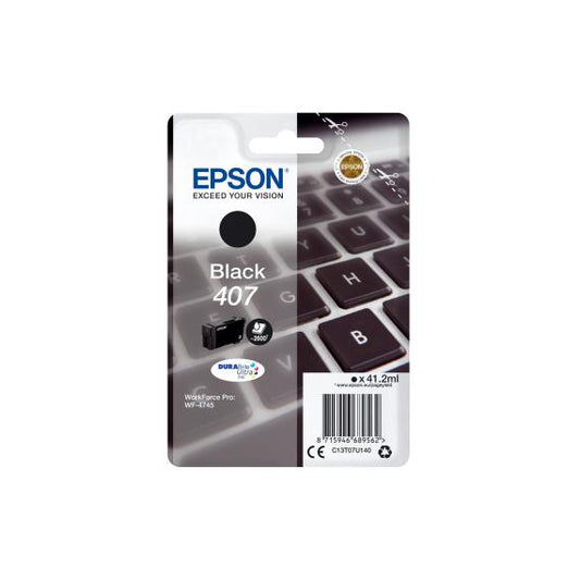 EPSON 407 NERA C13T07U140 CARTUCCIA ORIGINALE PER EPSON WorkForce Pro WF-4745 CAPACITA 41,2ml 2.600 PAGINE