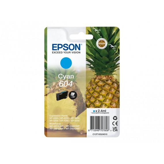 EPSON 604 CIANO ANANAS C13T10G24010 CARTUCCIA ORIGINALE PER EPSON XP 2200,3200,4200,WF 2910,2930,2950 T604 130 PAGINE