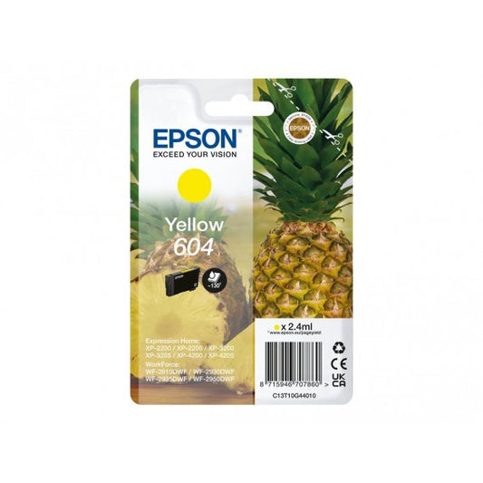 EPSON 604 GIALLA ANANAS C13T10G44010 CARTUCCIA ORIGINALE PER EPSON XP 2200,3200,4200,WF 2910,2930,2950 T604 130 PAGINE