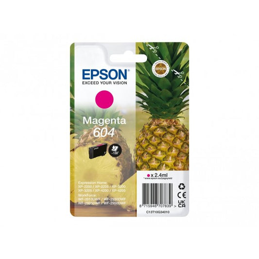 EPSON 604 MAGENTA ANANAS C13T10G34010 CARTUCCIA ORIGINALE PER EPSON XP 2200,3200,4200,WF 2910,2930,2950 T604 130 PAGINE