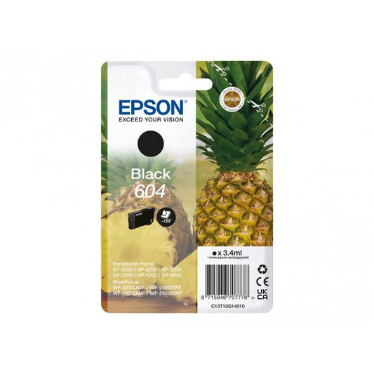 EPSON 604 NERA ANANAS C13T10G14010 CARTUCCIA ORIGINALE PER EPSON XP 2200,3200,4200,WF 2910,2930,2950 T604 150 PAGINE