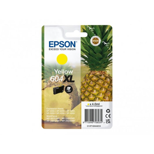 EPSON 604XL GIALLA ANANAS C13T10H44010 CARTUCCIA ORIGINALE PER EPSON XP 2200,3200,4200,WF 2910,2930,2950 T604XL 350 PAGINE