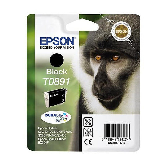 EPSON T0891 NERA C13T08914011 CARTUCCIA ORIGINALE PER Epson Stylus S21,SX100,SX200,SX400 T0891 CAPACITA 12ML