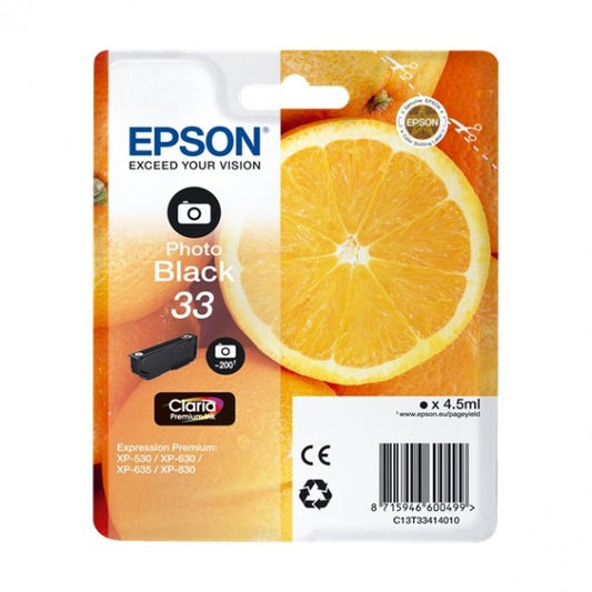 EPSON T3341 NERA FOTO C13T33414010 CARTUCCIA ORIGINALE PER EPSON EXPRESSION PREMIUM XP530 XP630 XP635 XP830 33 CAPACITA 4,5ML