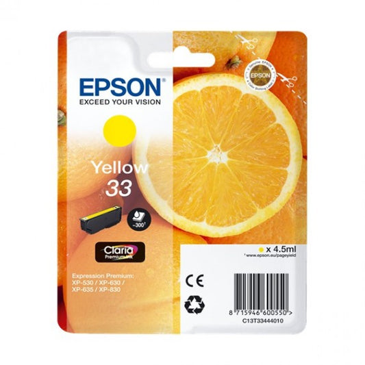EPSON T3344 GIALLA C13T33444010 CARTUCCIA ORIGINALE PER EPSON EXPRESSION PREMIUM XP530 XP630 XP635 XP830 33 CAPACITA 4,5ML