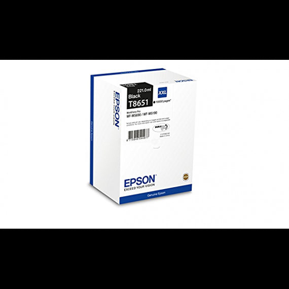 EPSON T8651 XXL NERA ORIGINALE C13T865140 CARTUCCIA ORIGINALE PER EPSON WORKFORCE Pro WF-M5190DW,WF-M5690DW 221ML 10.000 PAGINE