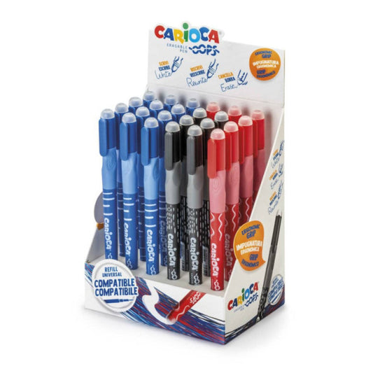 Espositore 24 penne cancellabili Carioca OOPS con inchiostro termosensibile M 0,7 mm assortiti - 43040