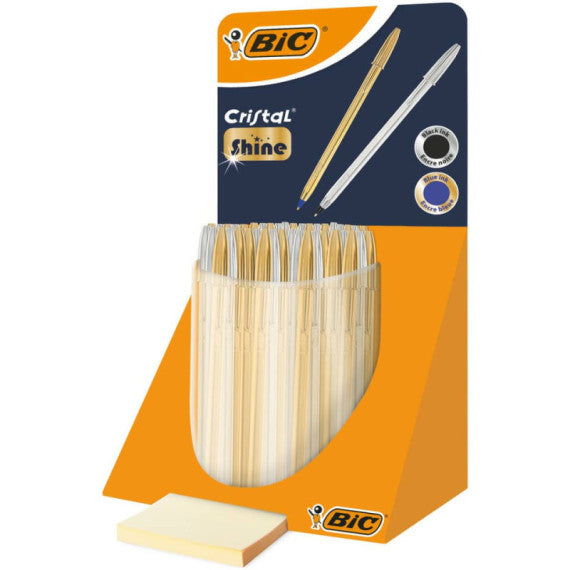 Espositore da banco 40 pezzi Bic Cristal fusto oro e argento - inchiostro blu e nero - 9213381