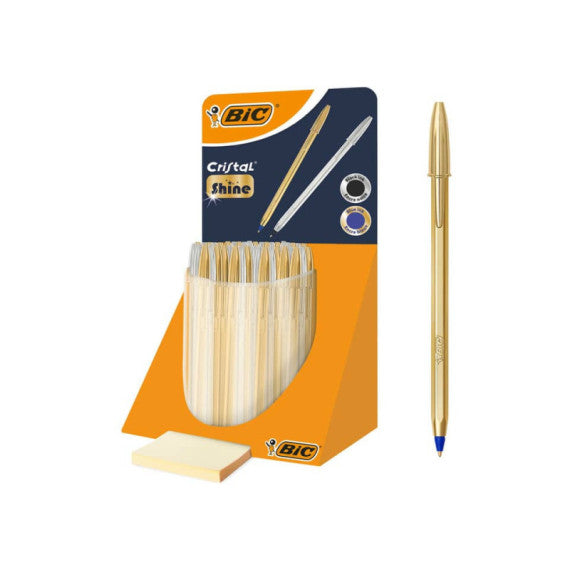 Espositore da banco 40 pezzi Bic Cristal fusto oro e argento - inchiostro blu e nero - 9213381