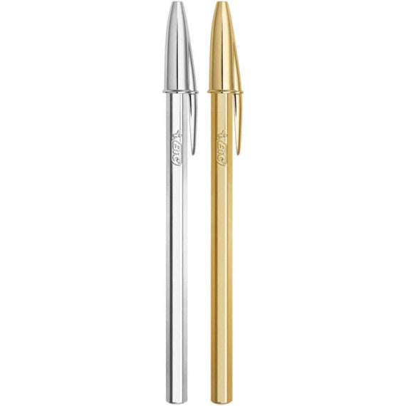 Espositore da banco 40 pezzi Bic Cristal fusto oro e argento - inchiostro blu e nero - 9213381