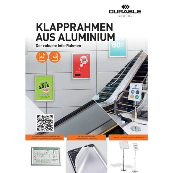 Espositore da pavimento Durable con cornice a scatto in alluminio formato A3 4799-23