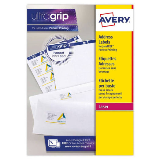 Etichette bianche per indirizzi AVERY Ultragrip? 63,5x33,9 mm - 24 et/foglio - stampanti laser - cf. 15 fogli L7159-15