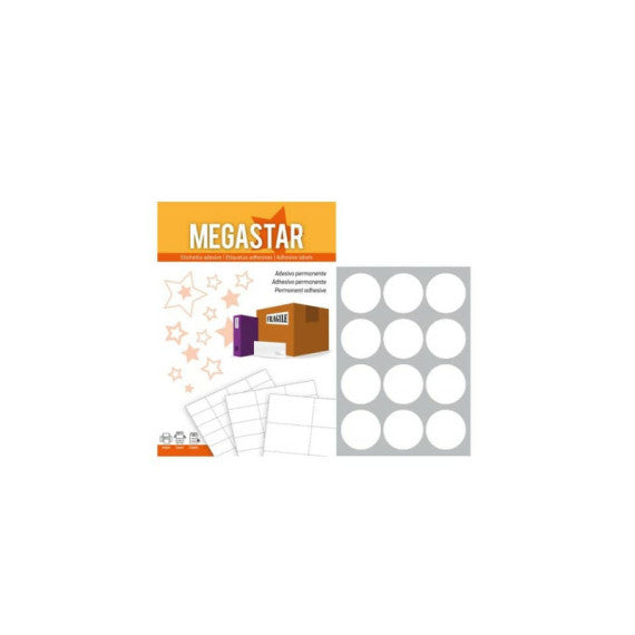 Etichette bianche rotonde con margini Megastar 12 et./foglio conf. da 100 fogli d.60 mm - LP4MS-60