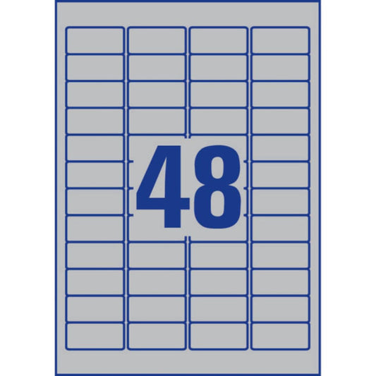 Etichette permanenti poliestere argento Avery 45,7x21,2 mm - 48 et/foglio - laser monocolore conf. 100 ff L6009-100