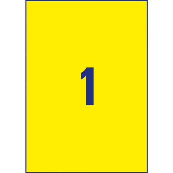 Etichette permanenti poliestere giallo Avery 210x297 mm - 1 et/foglio - per stampanti laser - cf. 20 fogli L6111-20