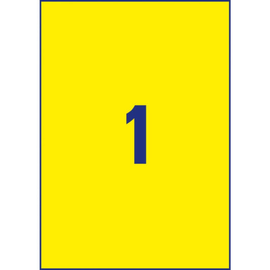 Etichette permanenti poliestere giallo Avery 210x297 mm - 1 et/foglio - per stampanti laser - cf. 20 fogli L6111-20