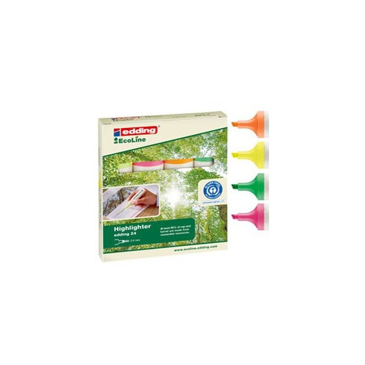 Evidenziatore 24 EcoLine - punta a scalpello - tratto da 2,0-5,0mm - astuccio 4 colori  - Edding