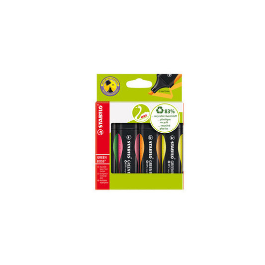 Evidenziatore Green Boss - punta a scalpello - tratto 2 - 5 mm - colori assortiti - 83% plastica riciclata - Stabilo - a