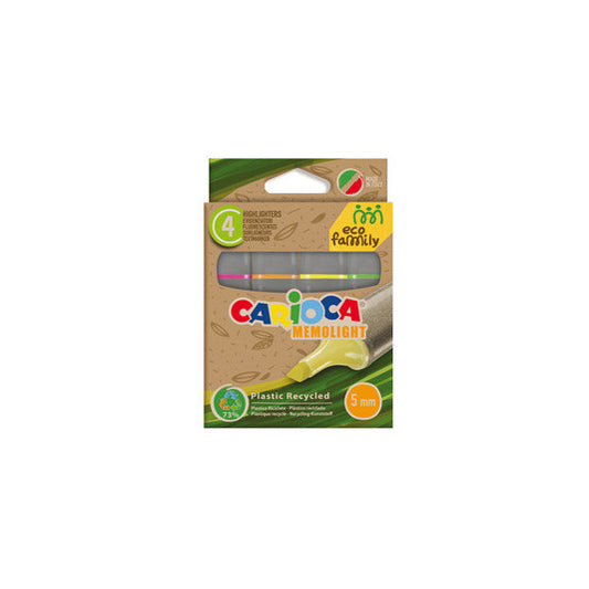 Evidenziatore Memolight Eco Family - colori assortiti - Carioca - scatola 4 pezzi