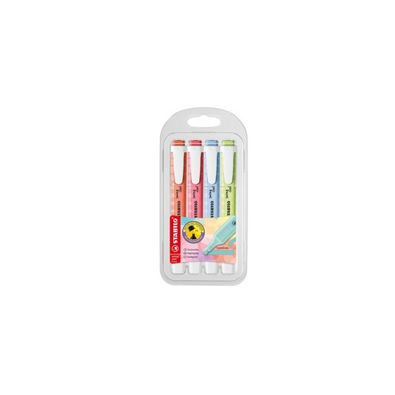 Evidenziatore Swing Cool Pastel - punta scalpello - tratto 1 - 4 mm - colori assortiti - Stabilo - astuccio 4 pezzi
