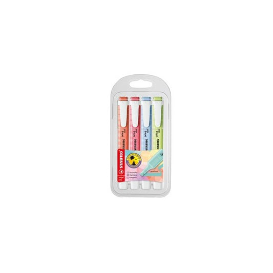 Evidenziatore Swing Cool Pastel - punta scalpello - tratto 1 - 4 mm - colori assortiti - Stabilo - astuccio 4 pezzi