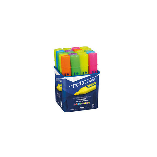 Evidenziatore Tratto Video - punta a scalpello - tratto 1,00 - 5,00 mm - colori assortiti  - Tratto - barattolo 20 pezzi