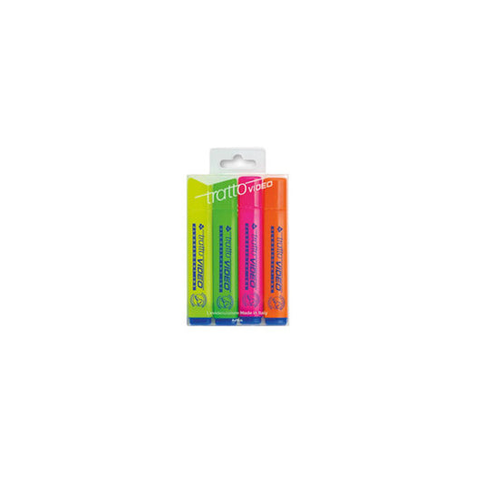 Evidenziatore Tratto Video  - punta a scalpello - tratto da 1,0-5,0mm - astuccio 4 colori - Tratto
