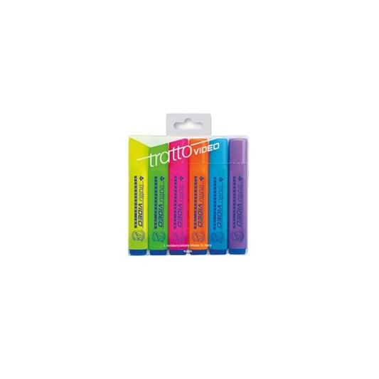 Evidenziatore Tratto Video - punta a scalpello - tratto da 1,0-5,0mm - astuccio 6 colori - Tratto