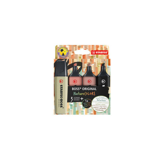 Evidenziatori Stabilo Boss NatureColors - tratto 2 + 5 mm - colori assortiti - Stabilo - astuccio 4 pezzi
