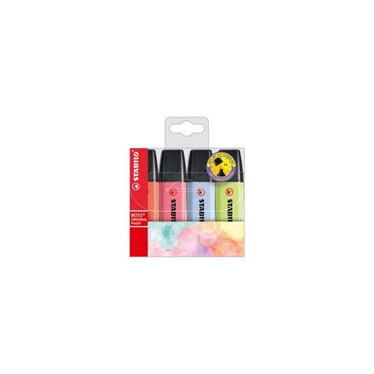 Evidenziatori Stabilo Boss Pastel - punta a scalpello - tratto 2 - 5 mm - colori assortiti - Stabilo - astuccio 4 pezzi