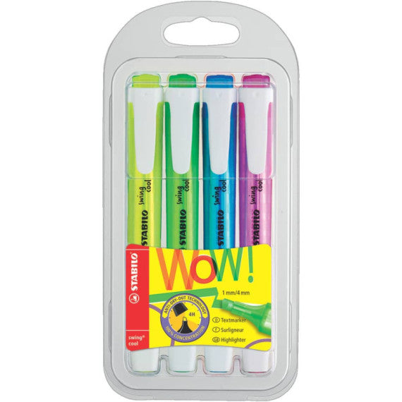 Evidenziatori Stabilo Swing® Cool 1-4 mm assortiti fluo - Conf. 4 pezzi - 275/4